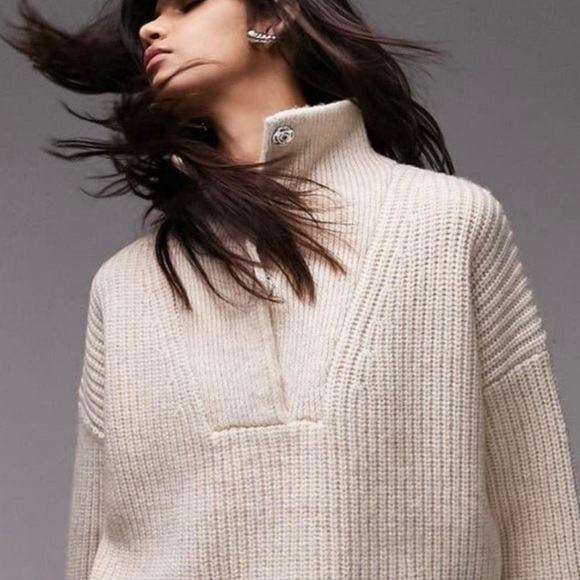 TOPSHOP Size Small Beige Stand Collar Knit Pullover - Picture 2 of 9